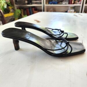 Vintage Gucci Black Leather Square Toe Bamboo Heel Tom Ford Sandals Women 6‎